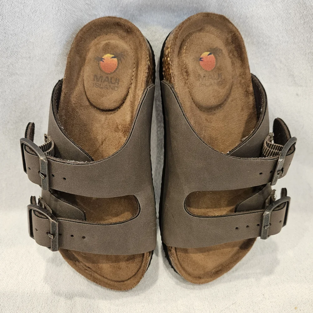 Maui Island kids's Brown Slide Sandals Double Buckle Strap Size 13 New